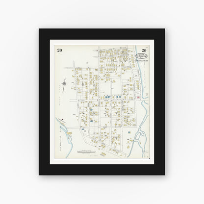 Old map wall art mockup — black gallery frame with white mat — Sanborn Fire Insurance Map from Saint Augustine, Saint John's County, Florida (1924), Sheet #0020