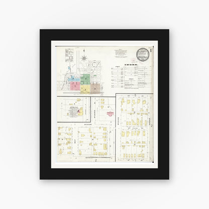 Old map wall art mockup — black gallery frame with white mat — Sanborn Fire Insurance Map from Missouri Valley, Harrison County, Iowa (1896) - Complete Map Set