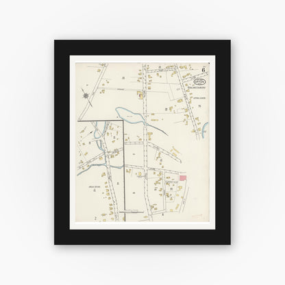 Old map wall art mockup — black gallery frame with white mat — Sanborn Fire Insurance Map from Upton, Worcester County, Massachusetts (1922), Sheet #0006