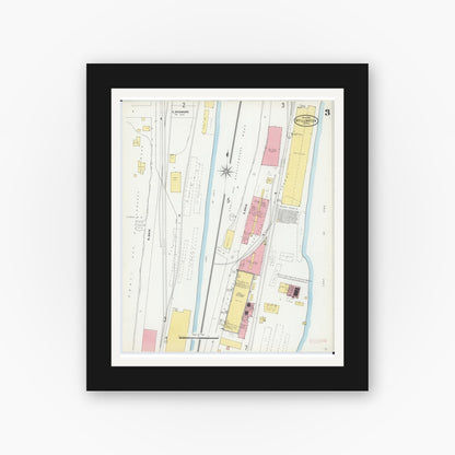 Old map wall art mockup — black gallery frame with white mat — Sanborn Fire Insurance Map from Stillwater, Washington County, Minnesota (1904), Sheet #0003