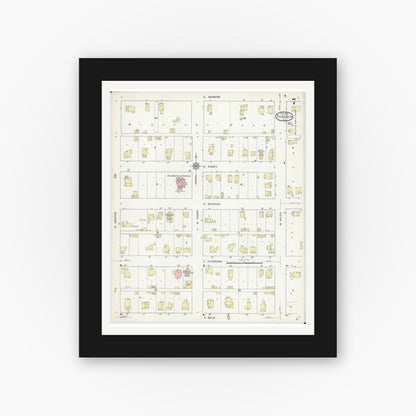 Old map wall art mockup — black gallery frame with white mat — Sanborn Fire Insurance Map from Tuscola, Douglas County, Illinois (1914), Sheet #0007