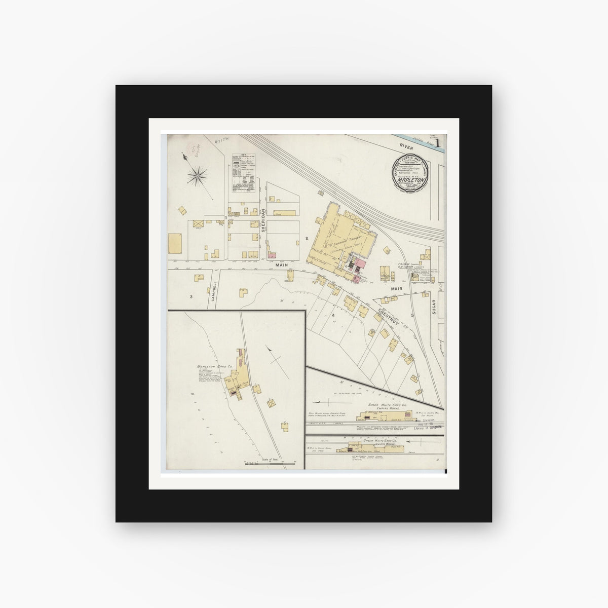 Old map wall art mockup — black gallery frame with white mat — Sanborn Fire Insurance Map from Mapleton, Huntingdon County, Pennsylvania (1894) - Complete Map Set