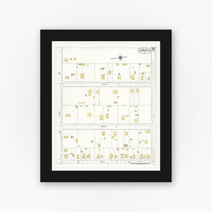 Old map wall art mockup — black gallery frame with white mat — Sanborn Fire Insurance Map from Mountain View, Santa Clara County, California (1921), Sheet #0009