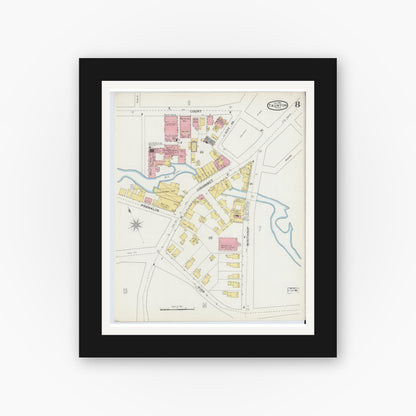 Old map wall art mockup — black gallery frame with white mat — Sanborn Fire Insurance Map from Taunton, Bristol County, Massachusetts (1893), Sheet #0008