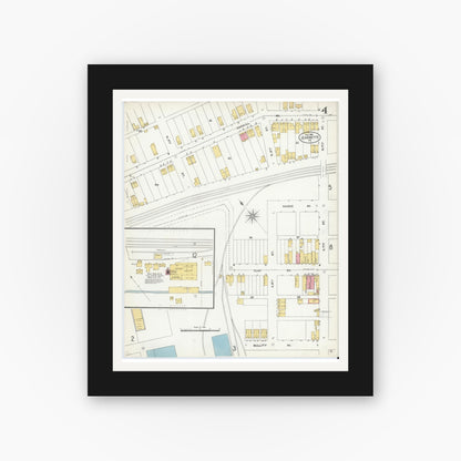 Old map wall art mockup — black gallery frame with white mat — Sanborn Fire Insurance Map from Jeannette, Westmoreland County, Pennsylvania (1905), Sheet #0004