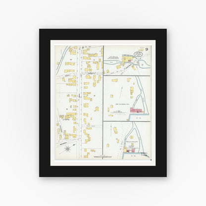 Old map wall art mockup — black gallery frame with white mat — Sanborn Fire Insurance Map from Athol, Worcester County, Massachusetts (1900), Sheet #0009