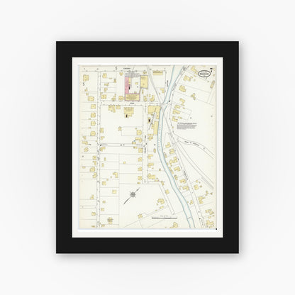Old map wall art mockup — black gallery frame with white mat — Sanborn Fire Insurance Map from Marion, Smyth County, Virginia (1913), Sheet #0007