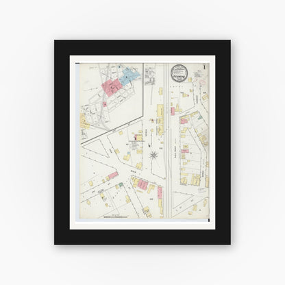 Old map wall art mockup — black gallery frame with white mat — Sanborn Fire Insurance Map from Richmond, Macomb County, Michigan (1895) - Complete Map Set