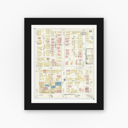 Old map wall art mockup — black gallery frame with white mat — Sanborn Fire Insurance Map from Newark, Licking County, Ohio (1912), Sheet #0013