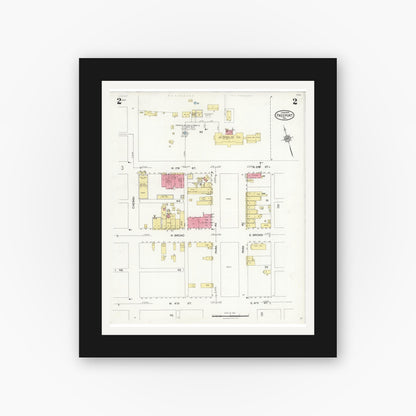 Old map wall art mockup — black gallery frame with white mat — Sanborn Fire Insurance Map from Freeport, Brazoria County, Texas (1926), Sheet #0002