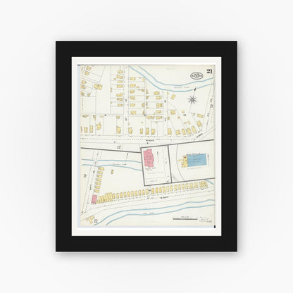 Old map wall art mockup — black gallery frame with white mat — Sanborn Fire Insurance Map from Newark, Licking County, Ohio (1905), Sheet #0021