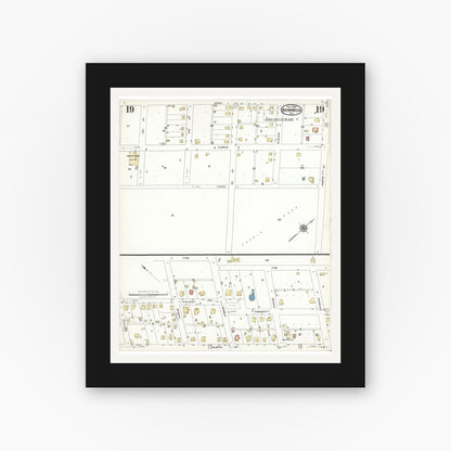 Old map wall art mockup — black gallery frame with white mat — Sanborn Fire Insurance Map from Brownwood, Brown County, Texas (1923), Sheet #0019