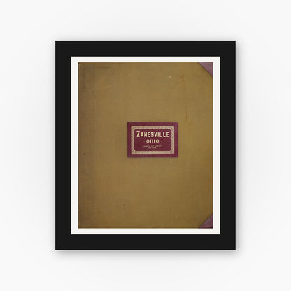 Old map wall art mockup — black gallery frame with white mat — Sanborn Fire Insurance Map from Zanesville, Muskingum County, Ohio (1950), Sheet #0001