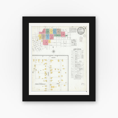 Old map wall art mockup — black gallery frame with white mat — Sanborn Fire Insurance Map from Hillsboro, Hill County, Texas (1900) - Complete Map Set