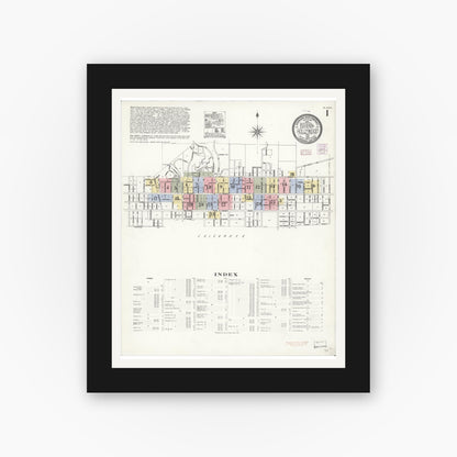 Old map wall art mockup — black gallery frame with white mat — Sanborn Fire Insurance Map from Hollywood, Los Angeles County, California (1907) - Complete Map Set