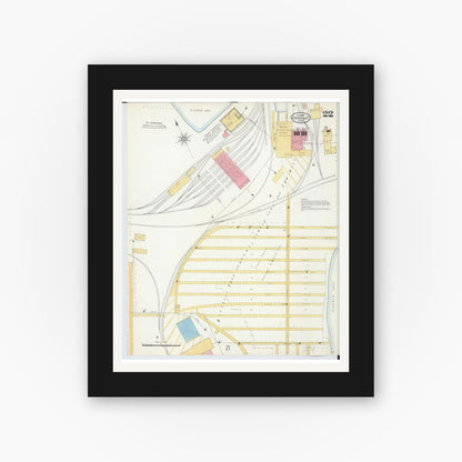 Old map wall art mockup — black gallery frame with white mat — Sanborn Fire Insurance Map from Cadillac, Wexford County, Michigan (1906), Sheet #0022