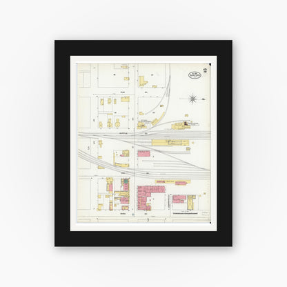 Old map wall art mockup — black gallery frame with white mat — Sanborn Fire Insurance Map from Sanford, Seminole County, Florida (1906), Sheet #0002
