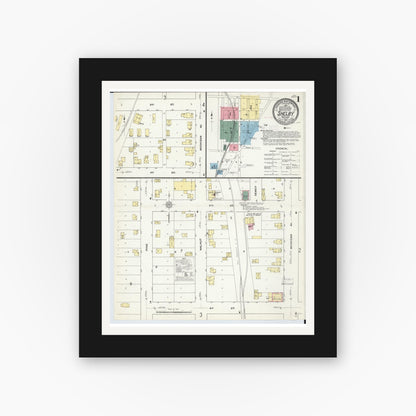 Old map wall art mockup — black gallery frame with white mat — Sanborn Fire Insurance Map from Shelby, Oceana County, Michigan (1910) - Complete Map Set