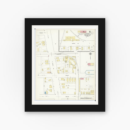 Old map wall art mockup — black gallery frame with white mat — Sanborn Fire Insurance Map from Wyandotte, Wayne County, Michigan (1912), Sheet #0008