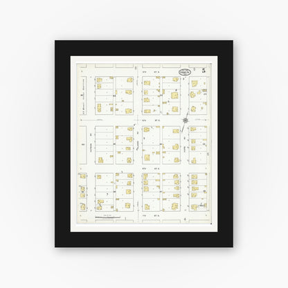 Old map wall art mockup — black gallery frame with white mat — Sanborn Fire Insurance Map from Hamlin, Jones County, Texas (1919), Sheet #0005