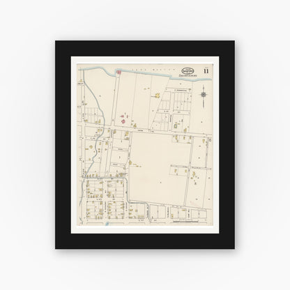 Old map wall art mockup — black gallery frame with white mat — Sanborn Fire Insurance Map from Sanford, Seminole County, Florida (1922), Sheet #0011