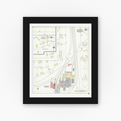 Old map wall art mockup — black gallery frame with white mat — Sanborn Fire Insurance Map from Wellston, Jackson County, Ohio (1911), Sheet #0012