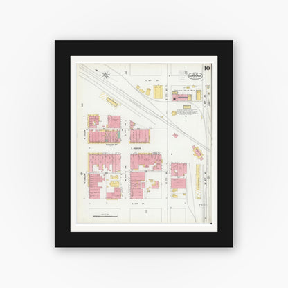 Old map wall art mockup — black gallery frame with white mat — Sanborn Fire Insurance Map from Corsicana, Navarro County, Texas (1900), Sheet #0010