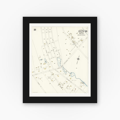 Old map wall art mockup — black gallery frame with white mat — Sanborn Fire Insurance Map from Babylon, Suffolk County, New York (1923), Sheet #0018