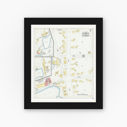 Old map wall art mockup — black gallery frame with white mat — Sanborn Fire Insurance Map from Baldwinville, Worcester County, Massachusetts (1900), Sheet #0007