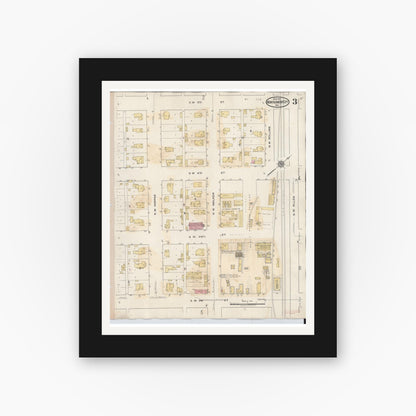 Old map wall art mockup — black gallery frame with white mat — Sanborn Fire Insurance Map from Montgomery City, Montgomery County, Missouri (1932), Sheet #0003