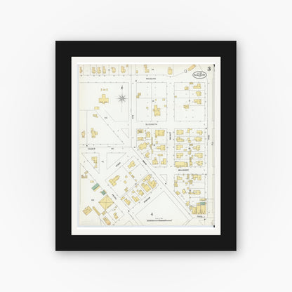 Old map wall art mockup — black gallery frame with white mat — Sanborn Fire Insurance Map from Beaumont, Jefferson County, Texas (1899), Sheet #0003