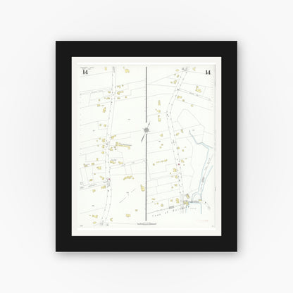 Old map wall art mockup — black gallery frame with white mat — Sanborn Fire Insurance Map from Cohasset, Norfolk County, Massachusetts (1935), Sheet #0014