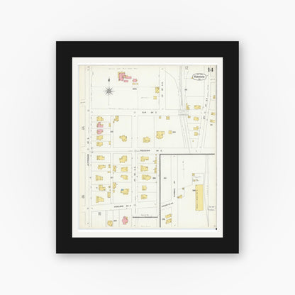 Old map wall art mockup — black gallery frame with white mat — Sanborn Fire Insurance Map from Roanoke, Independent Cities, Virginia (1903), Sheet #0014