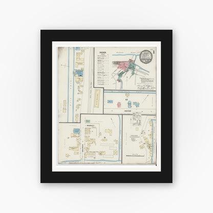 Old map wall art mockup — black gallery frame with white mat — Sanborn Fire Insurance Map from Canajoharie, Montgomery County, New York (1891) - Complete Map Set