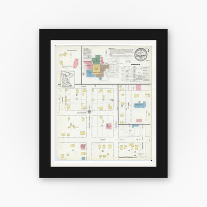 Old map wall art mockup — black gallery frame with white mat — Sanborn Fire Insurance Map from Caledonia, Houston County, Minnesota (1915), Sheet #0001