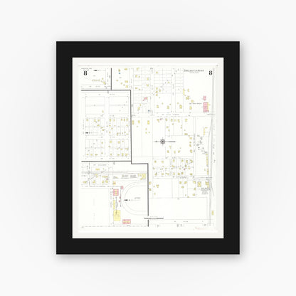 Old map wall art mockup — black gallery frame with white mat — Sanborn Fire Insurance Map from Hampton, Franklin County, Iowa (1938), Sheet #0008