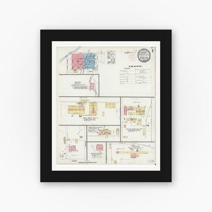 Old map wall art mockup — black gallery frame with white mat — Sanborn Fire Insurance Map from Pendleton, Madison County, Indiana (1898) - Complete Map Set
