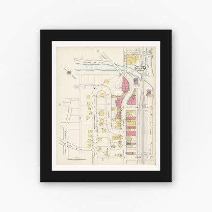 Old map wall art mockup — black gallery frame with white mat — Sanborn Fire Insurance Map from Appalachia, Wise County, Virginia (1922), Sheet #0004