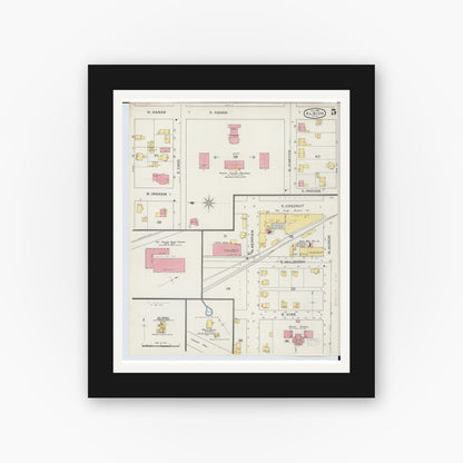 Old map wall art mockup — black gallery frame with white mat — Sanborn Fire Insurance Map from Albion, Calhoun County, Michigan (1893), Sheet #0005