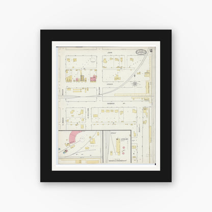 Old map wall art mockup — black gallery frame with white mat — Sanborn Fire Insurance Map from Forrest, Livingston County, Illinois (1893), Sheet #0002