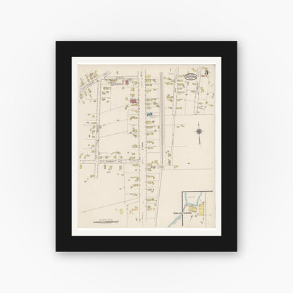 Old map wall art mockup — black gallery frame with white mat — Sanborn Fire Insurance Map from Oxford, Worcester County, Massachusetts (1922), Sheet #0008