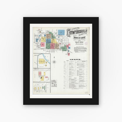 Old map wall art mockup — black gallery frame with white mat — Sanborn Fire Insurance Map from Crawfordsville, Montgomery County, Indiana (1902) - Complete Map Set