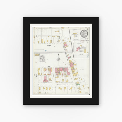 Old map wall art mockup — black gallery frame with white mat — Sanborn Fire Insurance Map from Chesterton, Porter County, Indiana (1899) - Complete Map Set