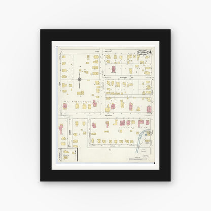 Old map wall art mockup — black gallery frame with white mat — Sanborn Fire Insurance Map from Buchanan, Berrien County, Michigan (1917), Sheet #0004