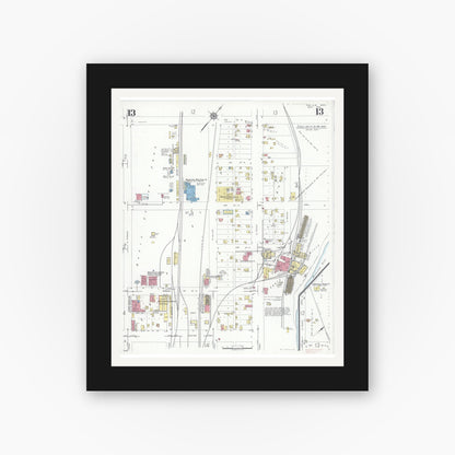 Old map wall art mockup — black gallery frame with white mat — Sanborn Fire Insurance Map from New Ulm, Brown County, Minnesota (1935), Sheet #0013