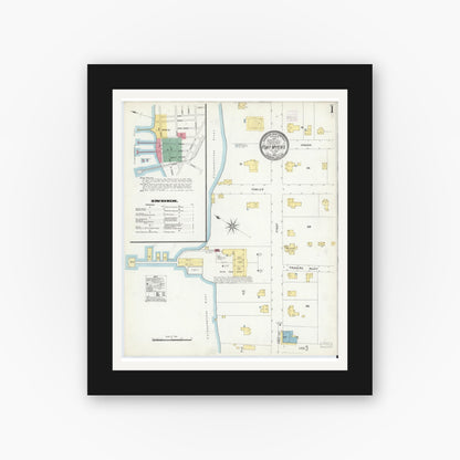 Old map wall art mockup — black gallery frame with white mat — Sanborn Fire Insurance Map from Fort Myers, Lee County, Florida (1908) - Complete Map Set