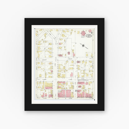 Old map wall art mockup — black gallery frame with white mat — Sanborn Fire Insurance Map from London, Madison County, Ohio (1910), Sheet #0004