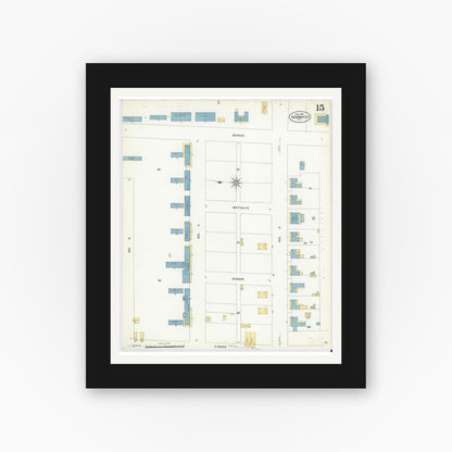 Old map wall art mockup — black gallery frame with white mat — Sanborn Fire Insurance Map from San Angelo, Tom Green County, Texas (1908), Sheet #0015