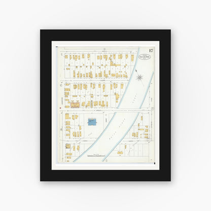 Old map wall art mockup — black gallery frame with white mat — Sanborn Fire Insurance Map from Sault Sainte Marie, Chippewa County, Michigan (1906), Sheet #0017