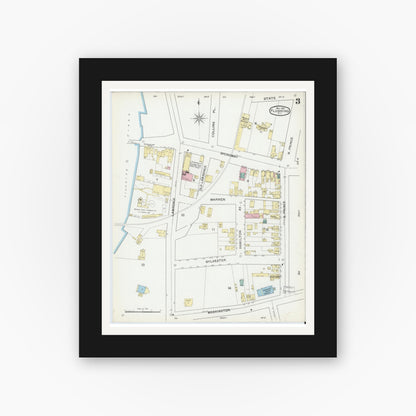 Old map wall art mockup — black gallery frame with white mat — Sanborn Fire Insurance Map from Flushing, Queens County, New York (1892), Sheet #0003